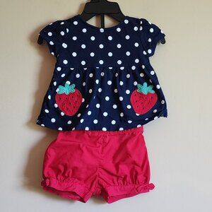 Child Of Mine By Carter’s Strawberry 2-Piece Outfit Polka Dot Shorts & Top 3-6M